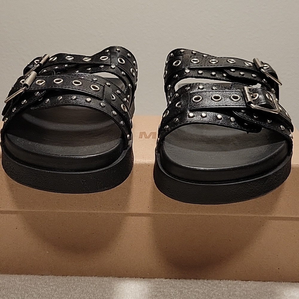 Steve Madden Melanie Black Double-Buckle Stud Slide Sandals, NIB - Picture 3 of 10